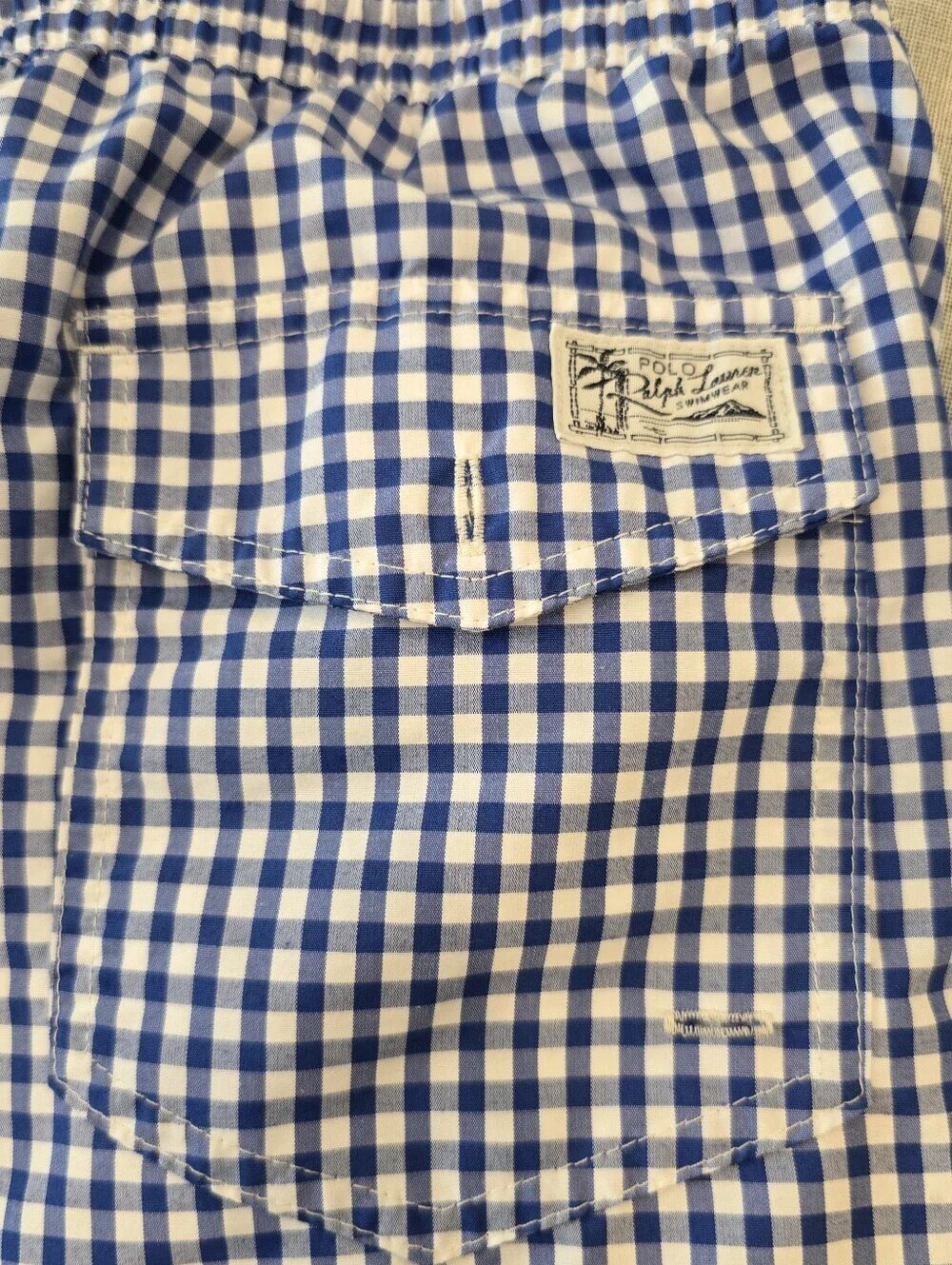 Polo Ralph Lauren Mens Gingham Swim Trunks Blue White 2xB